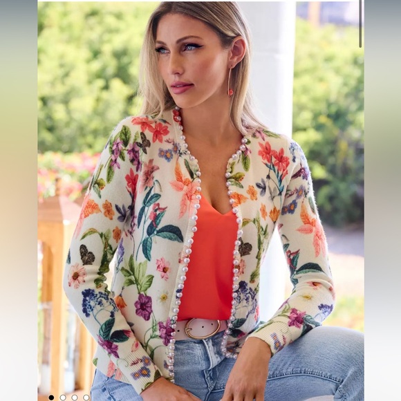 Boston Proper Sweaters - Boston Proper Floral Pearl-Embellished Women's Sweater
